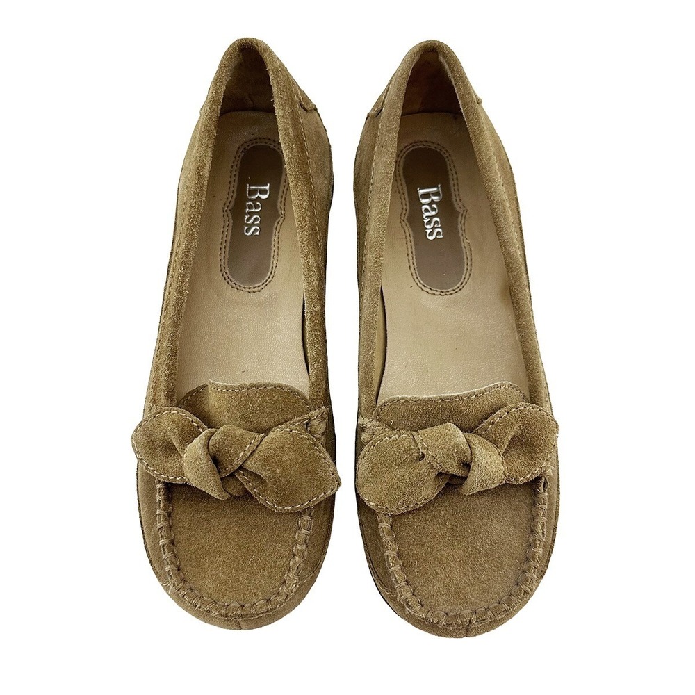 BASS Vintage Marissa Bow Detail Suede Loafers • 5 • tan • boho chic‎ cottage